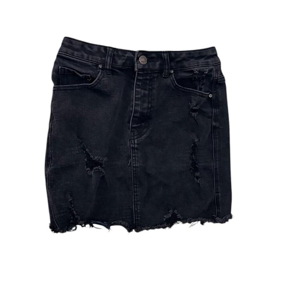 Wax Jean LA Black Distressed Denim Mini Skirt S — Y2K Retro Grunge Trendy Raw He